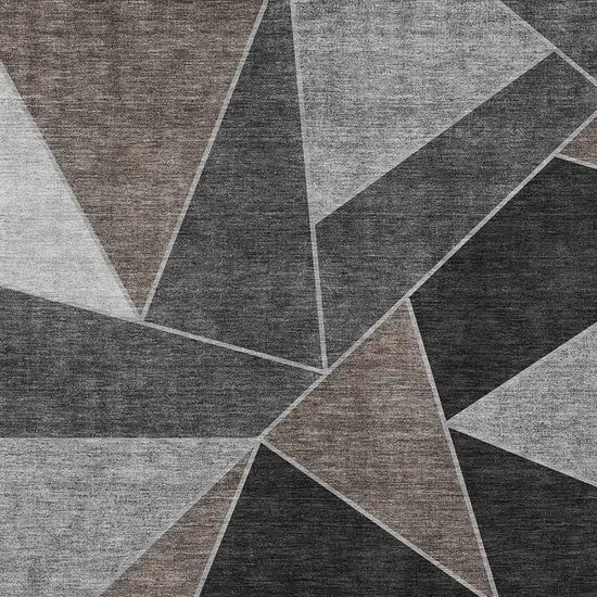 Chocolate Gray And Charcoal Geometric Washable Indoor Outdoor Area Rug Photo 5