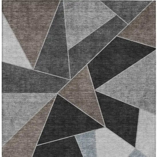 Chocolate Gray And Charcoal Geometric Washable Indoor Outdoor Area Rug Photo 6