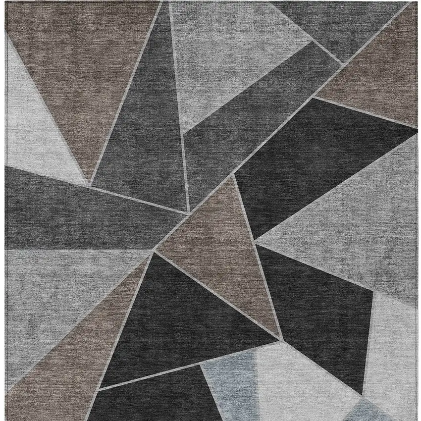 Chocolate Gray And Charcoal Geometric Washable Indoor Outdoor Area Rug Photo 6