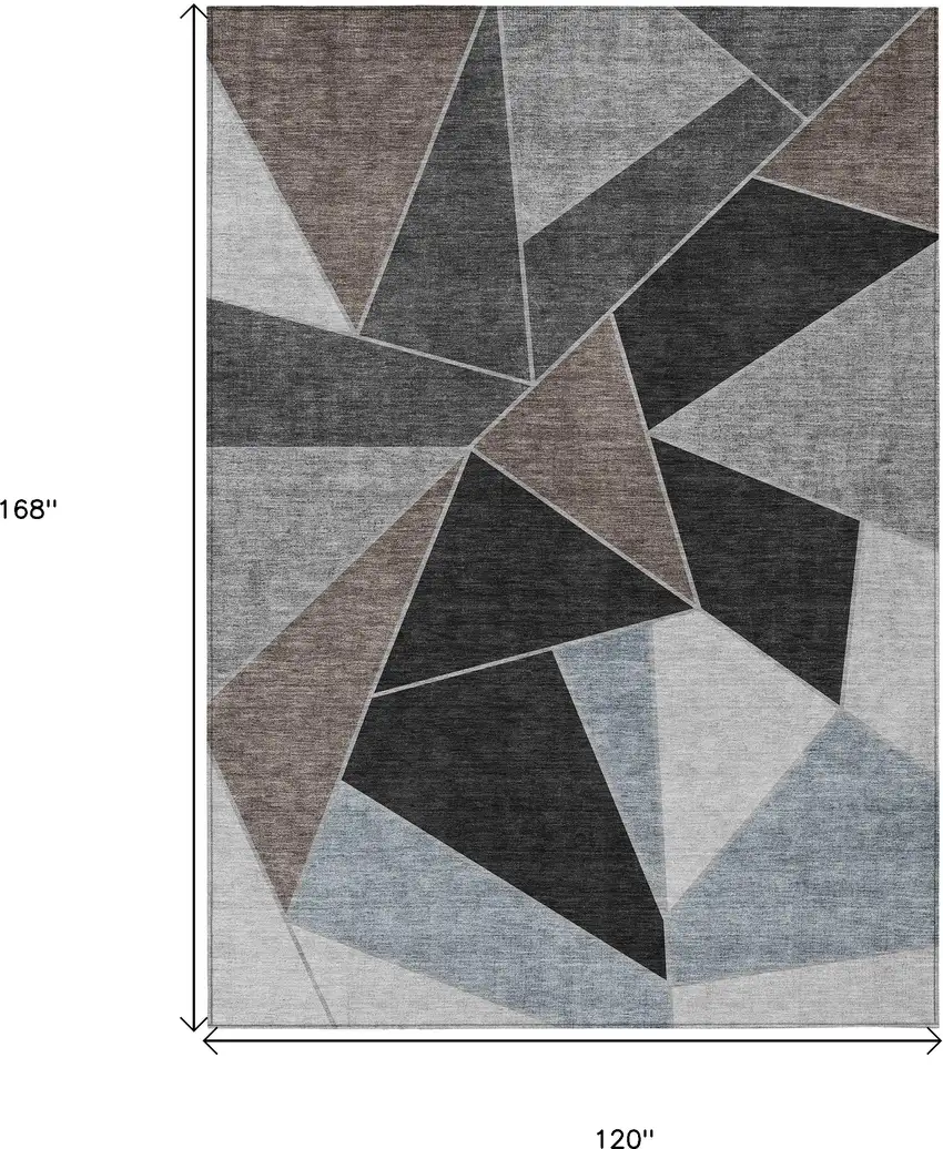 Chocolate Gray And Charcoal Geometric Washable Indoor Outdoor Area Rug Photo 3