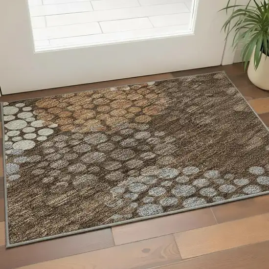 Chocolate Gray And Copper Polka Dot Washable Area Rug With UV Protection Photo 2