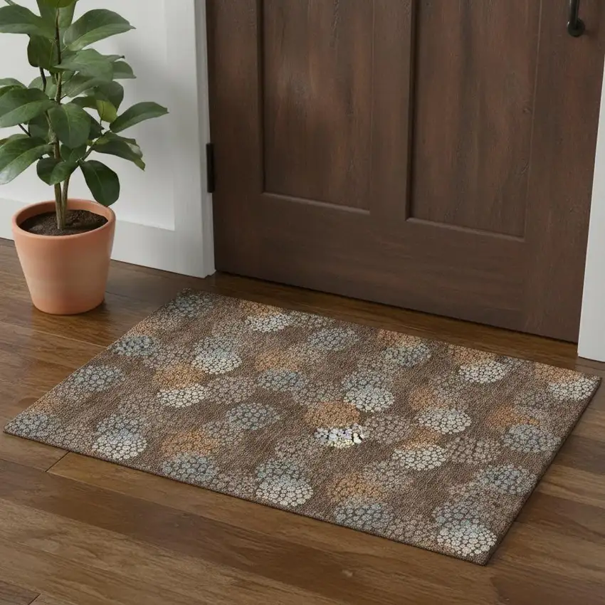 Chocolate Gray And Copper Polka Dot Washable Area Rug With UV Protection Photo 2