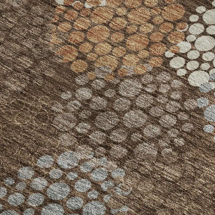 Chocolate Gray And Copper Polka Dot Washable Area Rug With UV Protection Photo 4