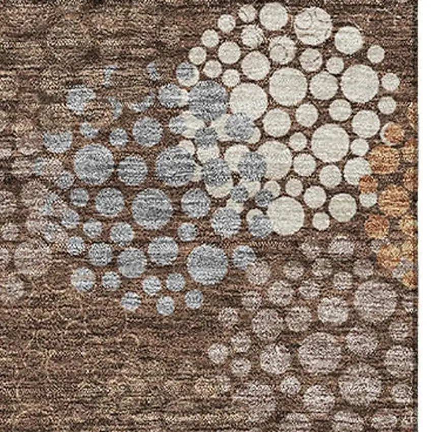 Chocolate Gray And Copper Polka Dot Washable Area Rug With UV Protection Photo 3