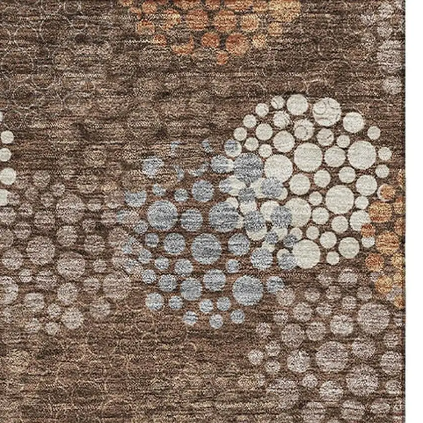 Chocolate Gray And Copper Polka Dot Washable Area Rug With UV Protection Photo 4