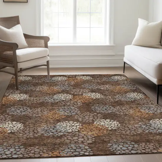 Chocolate Gray And Copper Polka Dot Washable Area Rug With UV Protection Photo 6