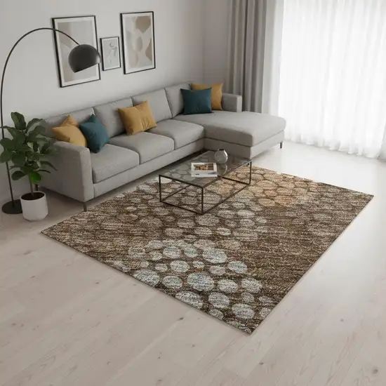 Chocolate Gray And Copper Polka Dot Washable Area Rug With UV Protection Photo 2