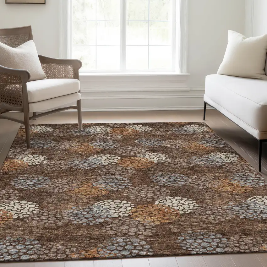 Chocolate Gray And Copper Polka Dot Washable Area Rug With UV Protection Photo 5