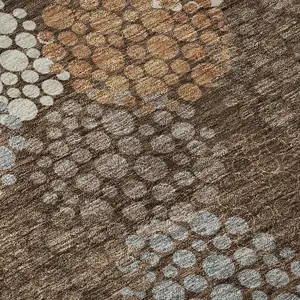 Photo of Chocolate Gray And Copper Polka Dot Washable Area Rug With UV Protection