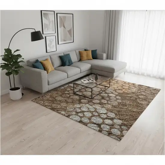 Chocolate Gray And Copper Polka Dot Washable Area Rug With UV Protection Photo 2