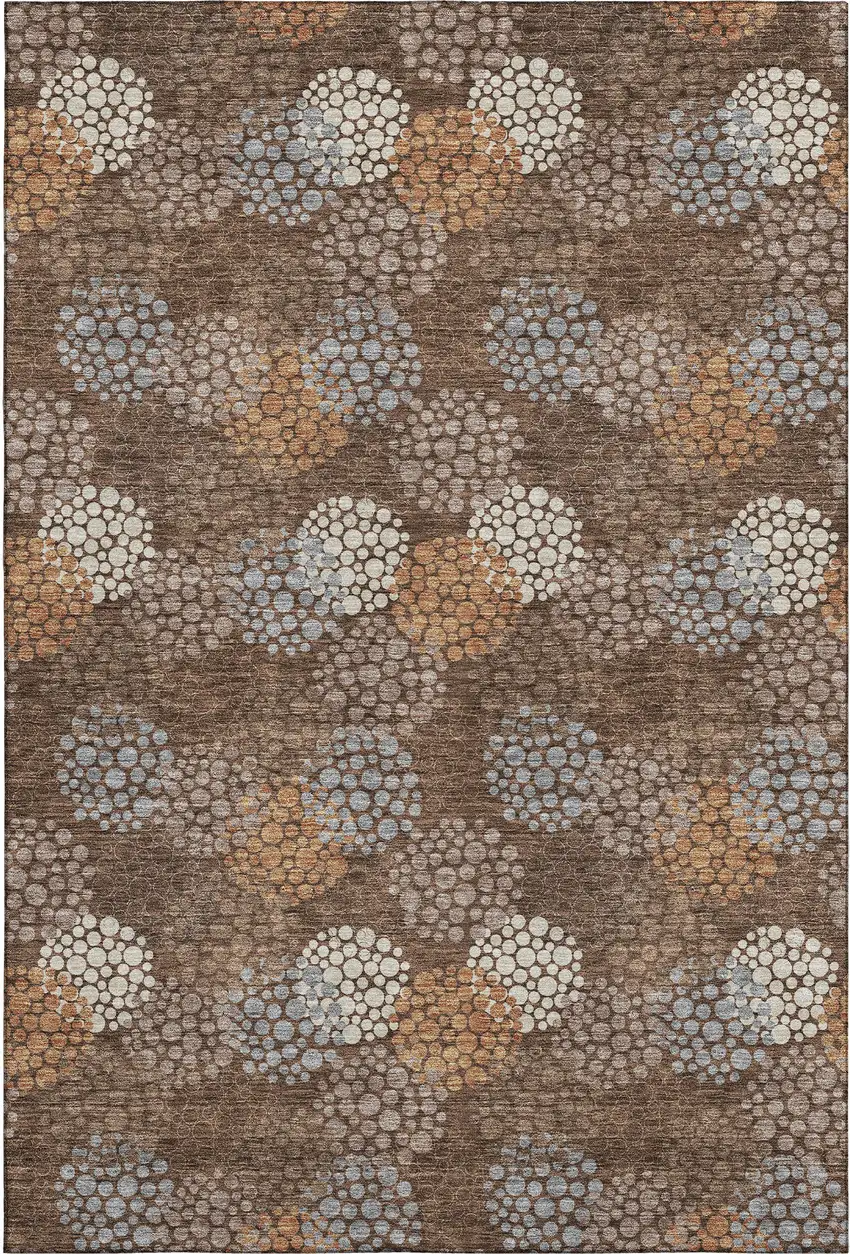 Chocolate Gray And Copper Polka Dot Washable Area Rug With UV Protection Photo 6