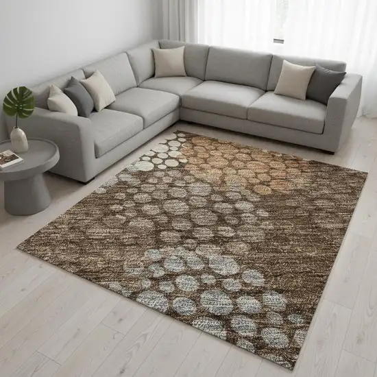 Chocolate Gray And Copper Polka Dot Washable Area Rug With UV Protection Photo 2