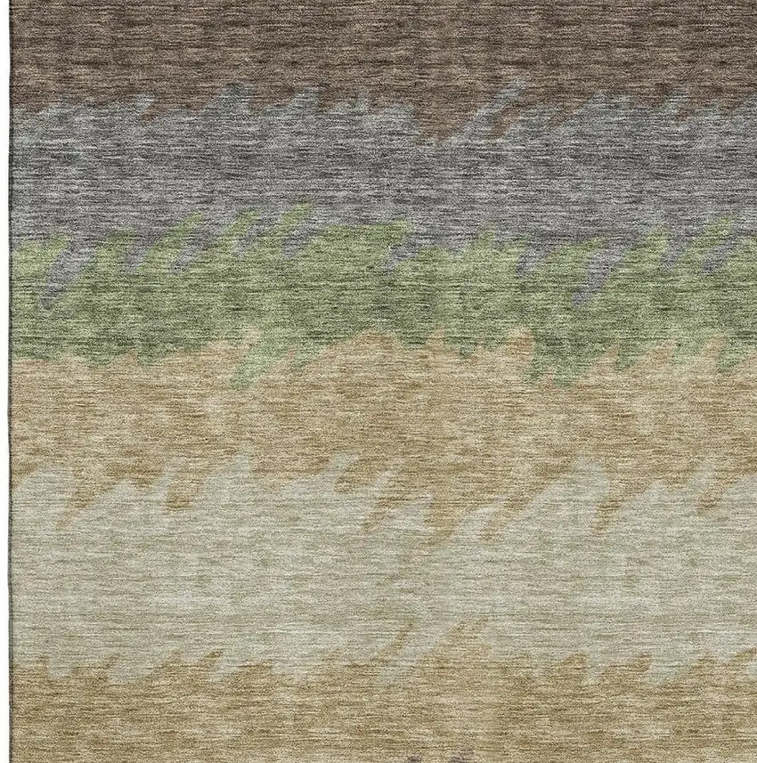 Chocolate Gray And Green Striped Washable Area Rug With UV Protection Photo 4