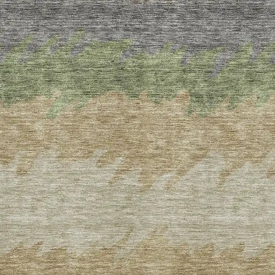 Chocolate Gray And Green Striped Washable Area Rug With UV Protection Photo 3