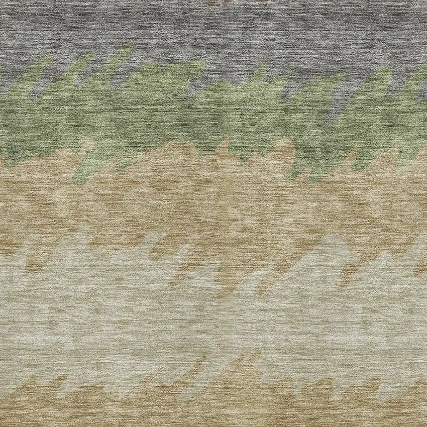 Chocolate Gray And Green Striped Washable Area Rug With UV Protection Photo 3