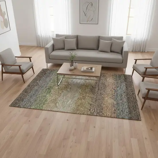 Chocolate Gray And Green Striped Washable Area Rug With UV Protection Photo 2