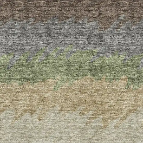Chocolate Gray And Green Striped Washable Area Rug With UV Protection Photo 3