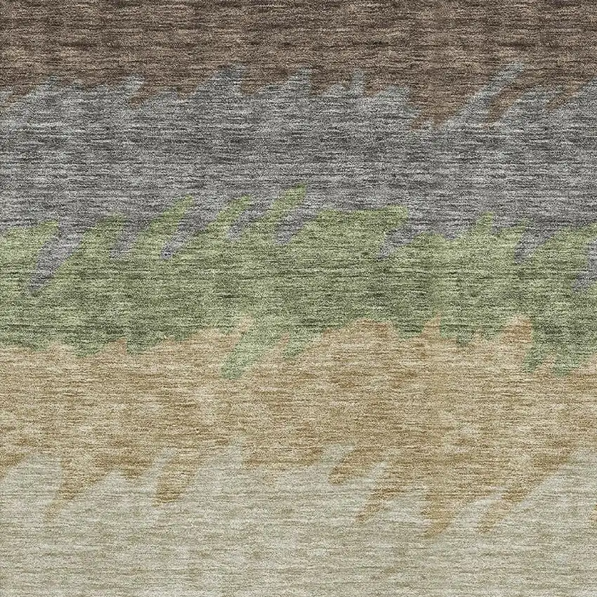 Chocolate Gray And Green Striped Washable Area Rug With UV Protection Photo 3
