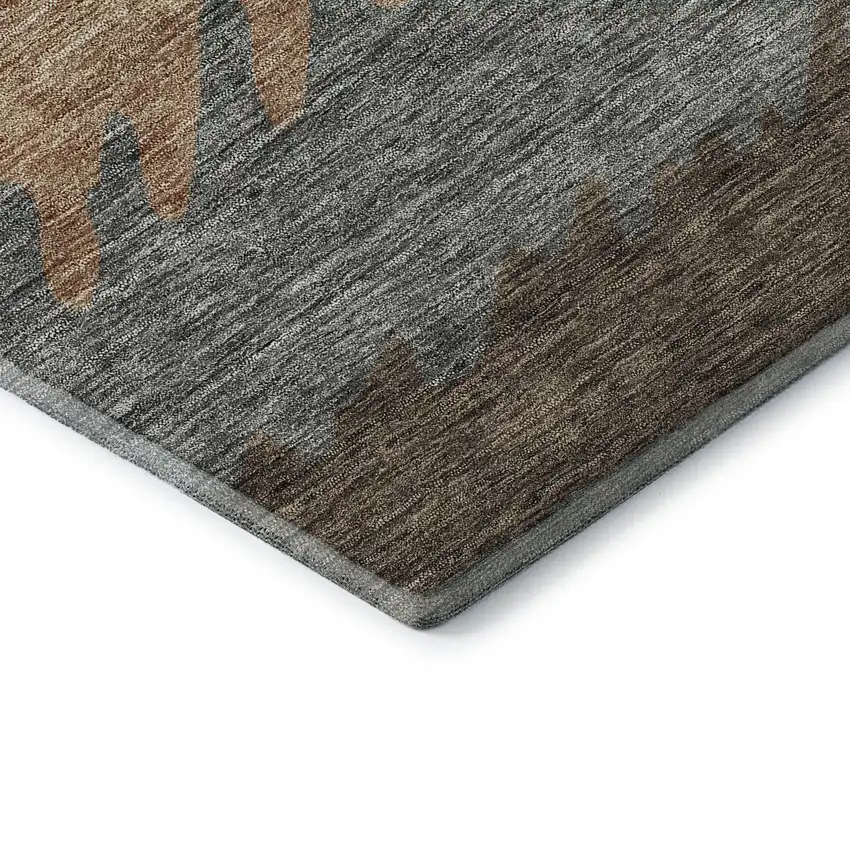 Chocolate Gray And Green Striped Washable Area Rug With UV Protection Photo 8