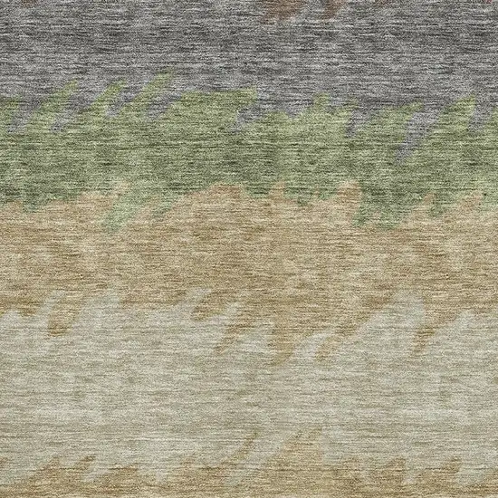 Chocolate Gray And Green Striped Washable Area Rug With UV Protection Photo 3