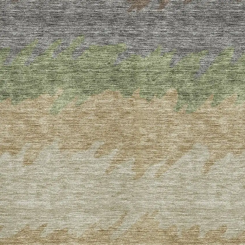 Chocolate Gray And Green Striped Washable Area Rug With UV Protection Photo 3