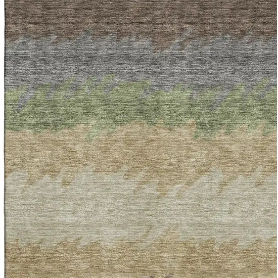Chocolate Gray And Green Striped Washable Area Rug With UV Protection Photo 3