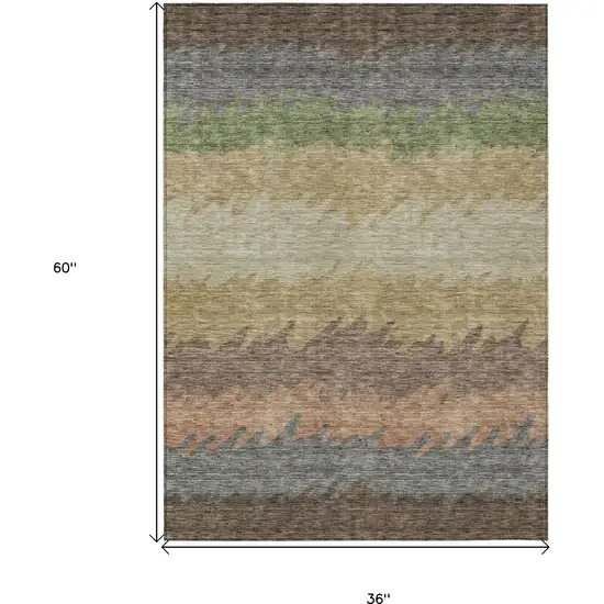 Chocolate Gray And Green Striped Washable Indoor Outdoor Area Rug Photo 3