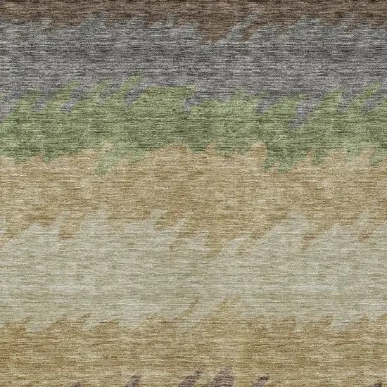 Chocolate Gray And Green Striped Washable Indoor Outdoor Area Rug Photo 4