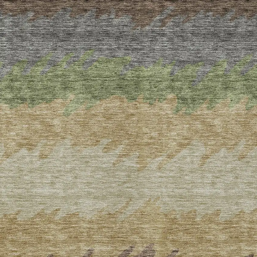 Chocolate Gray And Green Striped Washable Indoor Outdoor Area Rug Photo 4