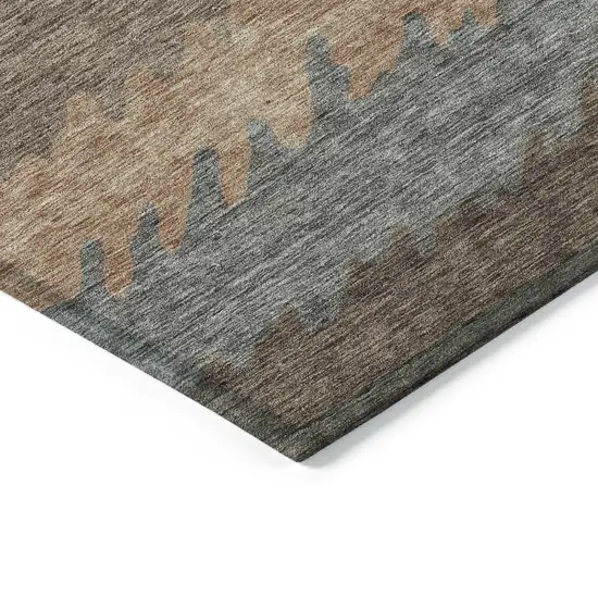Chocolate Gray And Green Striped Washable Indoor Outdoor Area Rug Photo 3
