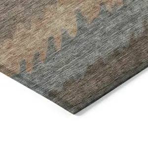 Photo of Chocolate Gray And Green Striped Washable Indoor Outdoor Area Rug