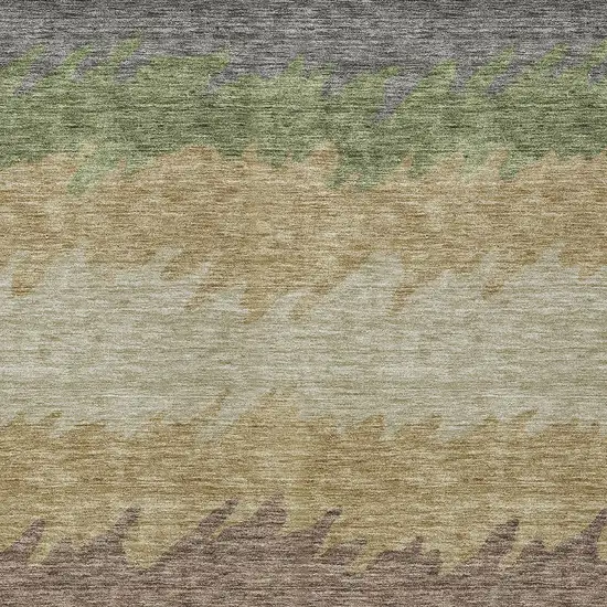 Chocolate Gray And Green Striped Washable Indoor Outdoor Area Rug Photo 4