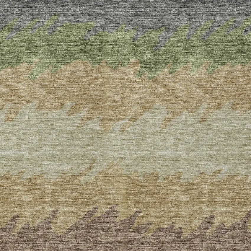 Chocolate Gray And Green Striped Washable Indoor Outdoor Area Rug Photo 4