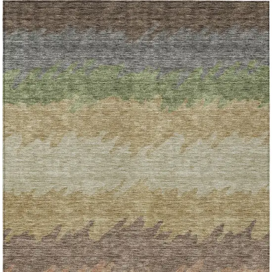 Chocolate Gray And Green Striped Washable Indoor Outdoor Area Rug Photo 5