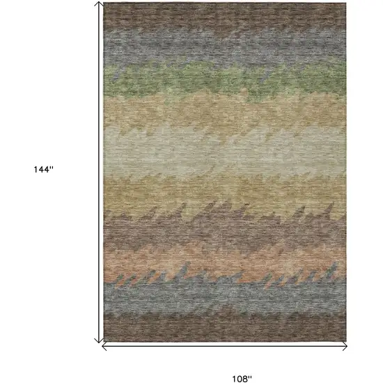 Chocolate Gray And Green Striped Washable Indoor Outdoor Area Rug Photo 3