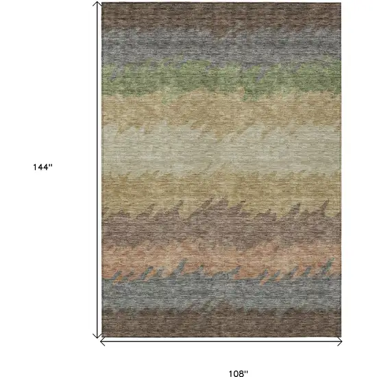 Chocolate Gray And Green Striped Washable Indoor Outdoor Area Rug Photo 3