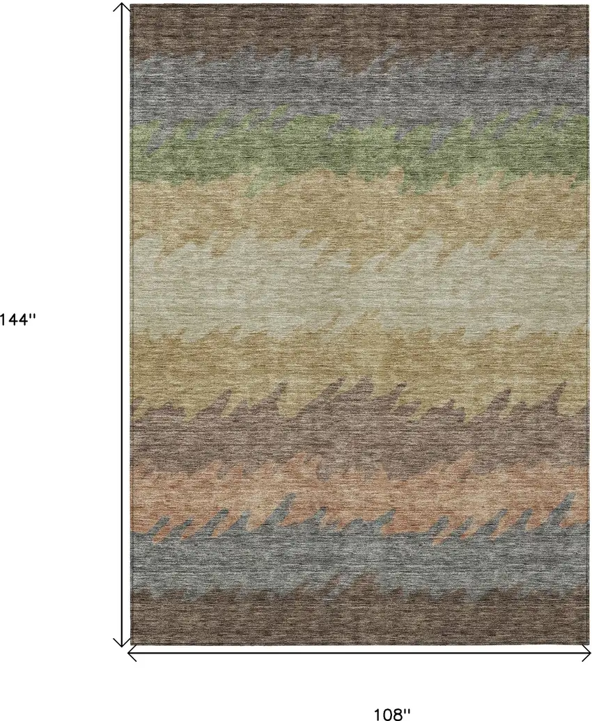 Chocolate Gray And Green Striped Washable Indoor Outdoor Area Rug Photo 3