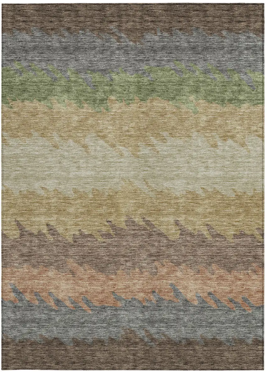 Chocolate Gray And Green Striped Washable Indoor Outdoor Area Rug Photo 5