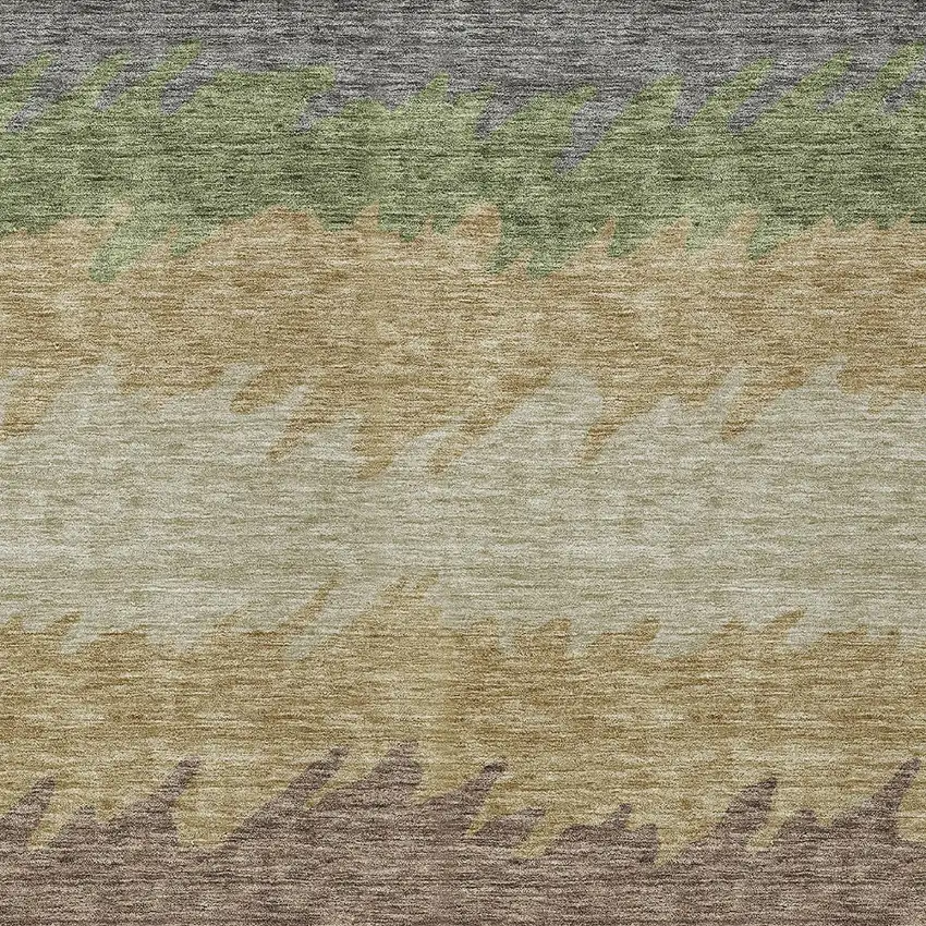 Chocolate Gray And Green Striped Washable Indoor Outdoor Area Rug Photo 4