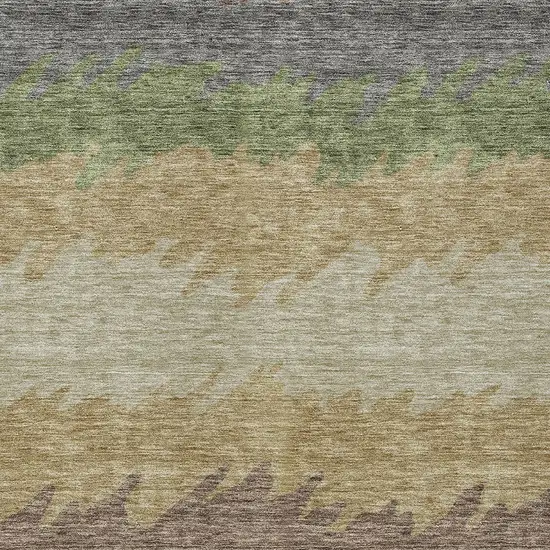 Chocolate Gray And Green Striped Washable Indoor Outdoor Area Rug Photo 5