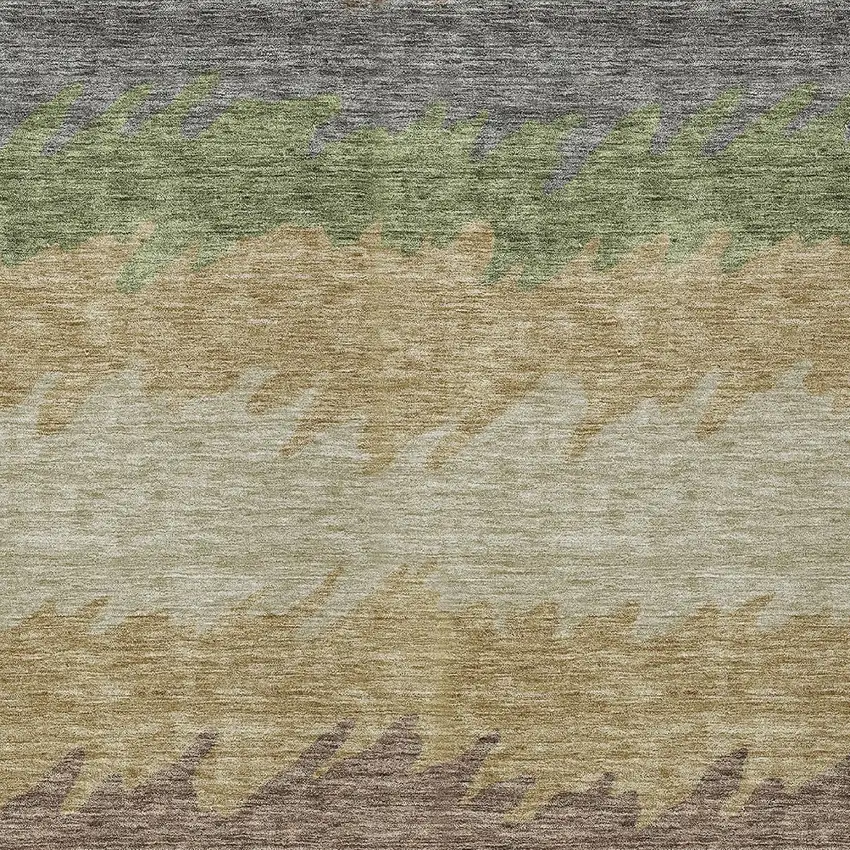 Chocolate Gray And Green Striped Washable Indoor Outdoor Area Rug Photo 5