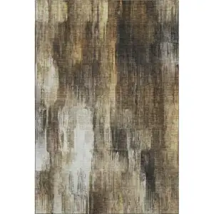Photo of Chocolate Gray And Ivory Abstract Washable Area Rug With UV Protection