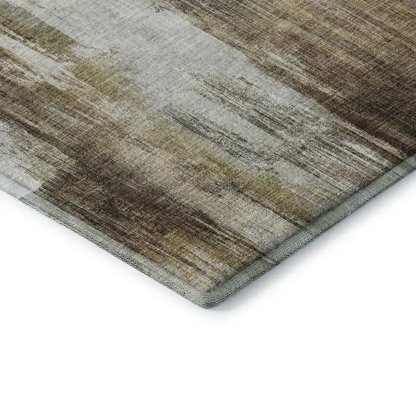 Chocolate Gray And Ivory Abstract Washable Area Rug With UV Protection Photo 7