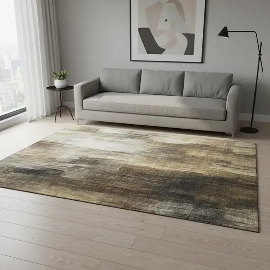 Chocolate Gray And Ivory Abstract Washable Area Rug With UV Protection Photo 2