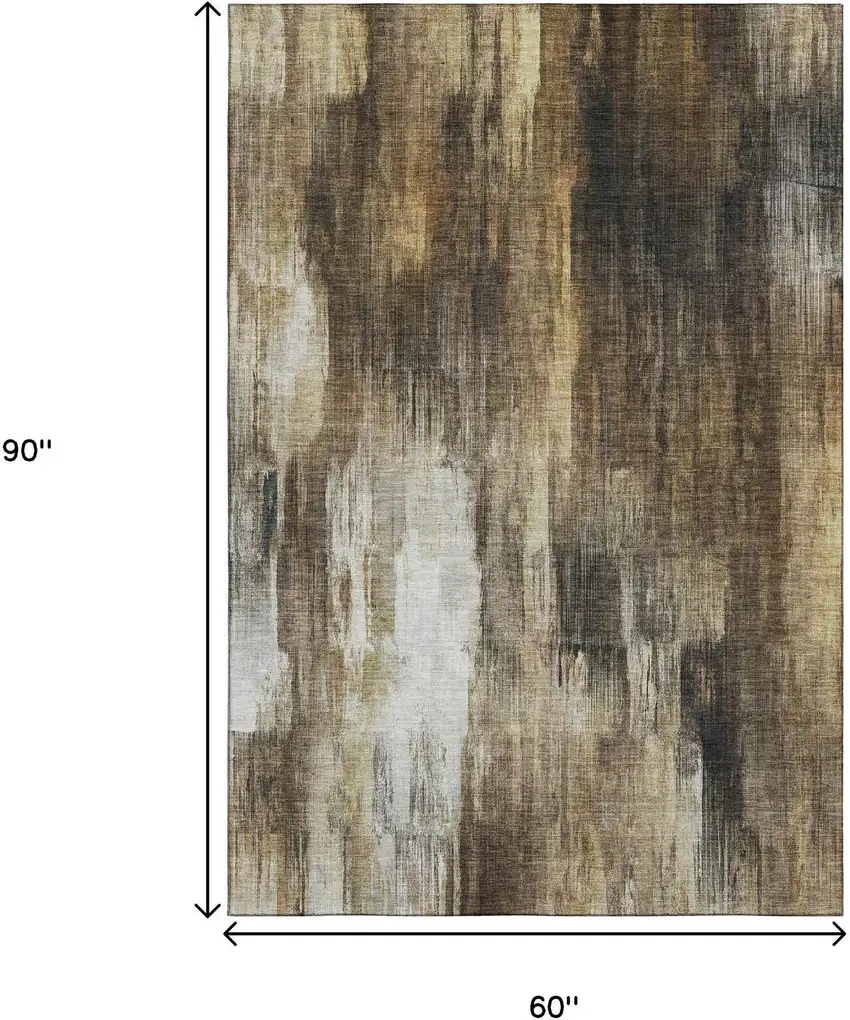 Chocolate Gray And Ivory Abstract Washable Area Rug With UV Protection Photo 7