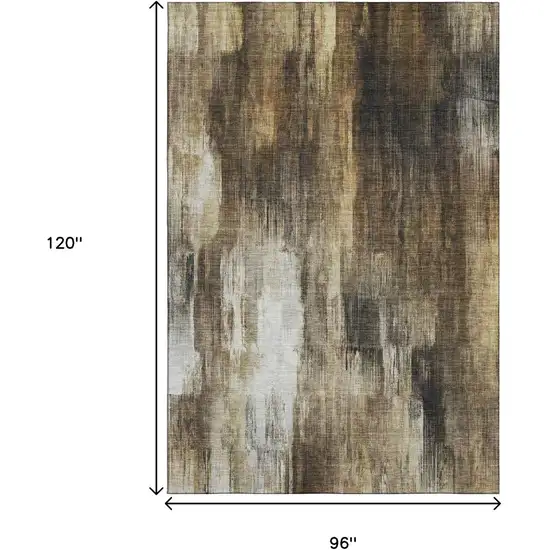 Chocolate Gray And Ivory Abstract Washable Area Rug With UV Protection Photo 7