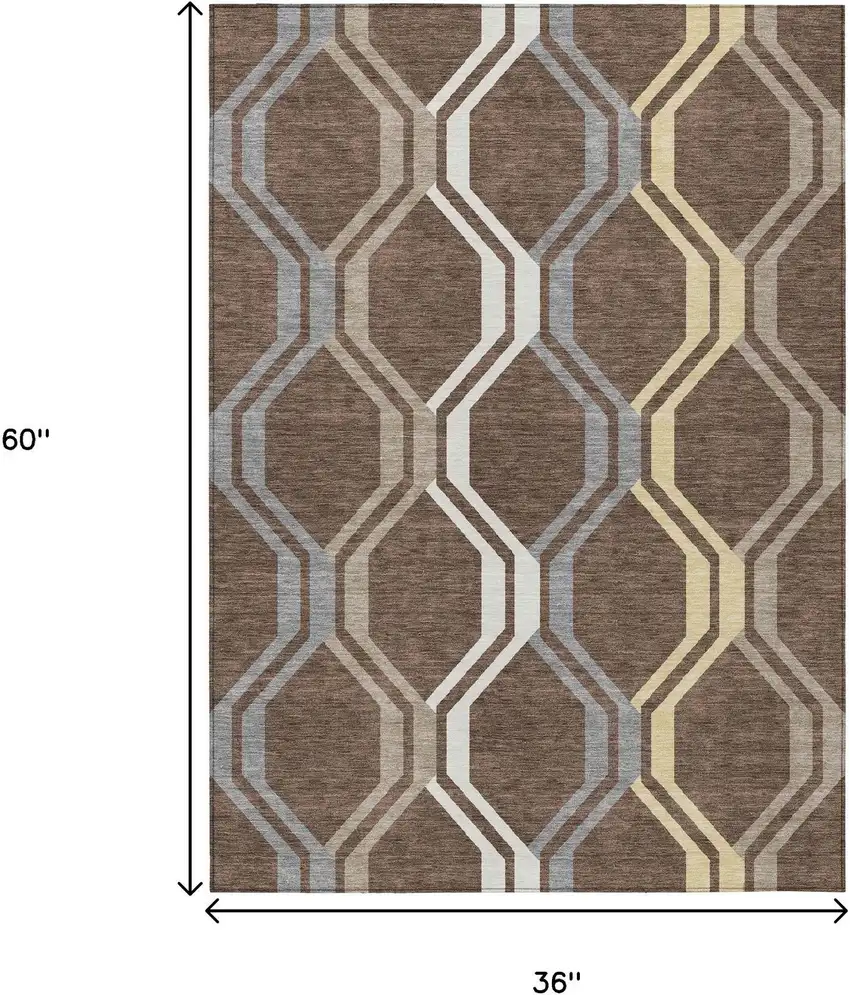 Chocolate Gray And Ivory Geometric Washable Indoor Outdoor Area Rug Photo 3