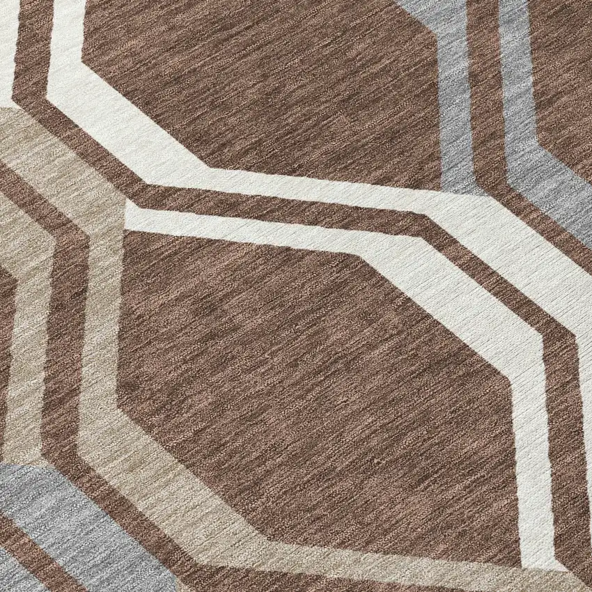 Chocolate Gray And Ivory Geometric Washable Indoor Outdoor Area Rug Photo 5