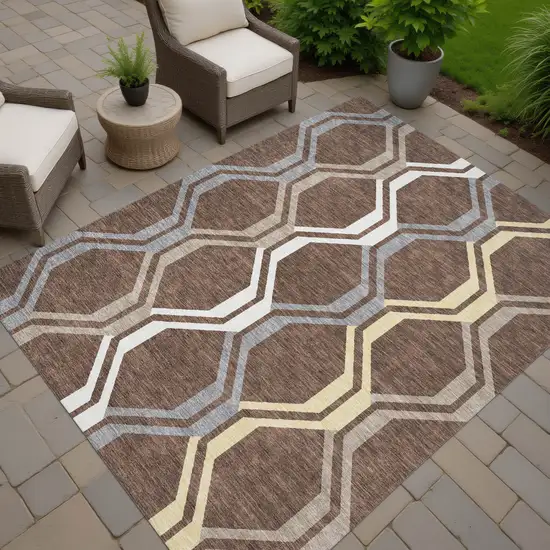 Chocolate Gray And Ivory Geometric Washable Indoor Outdoor Area Rug Photo 8