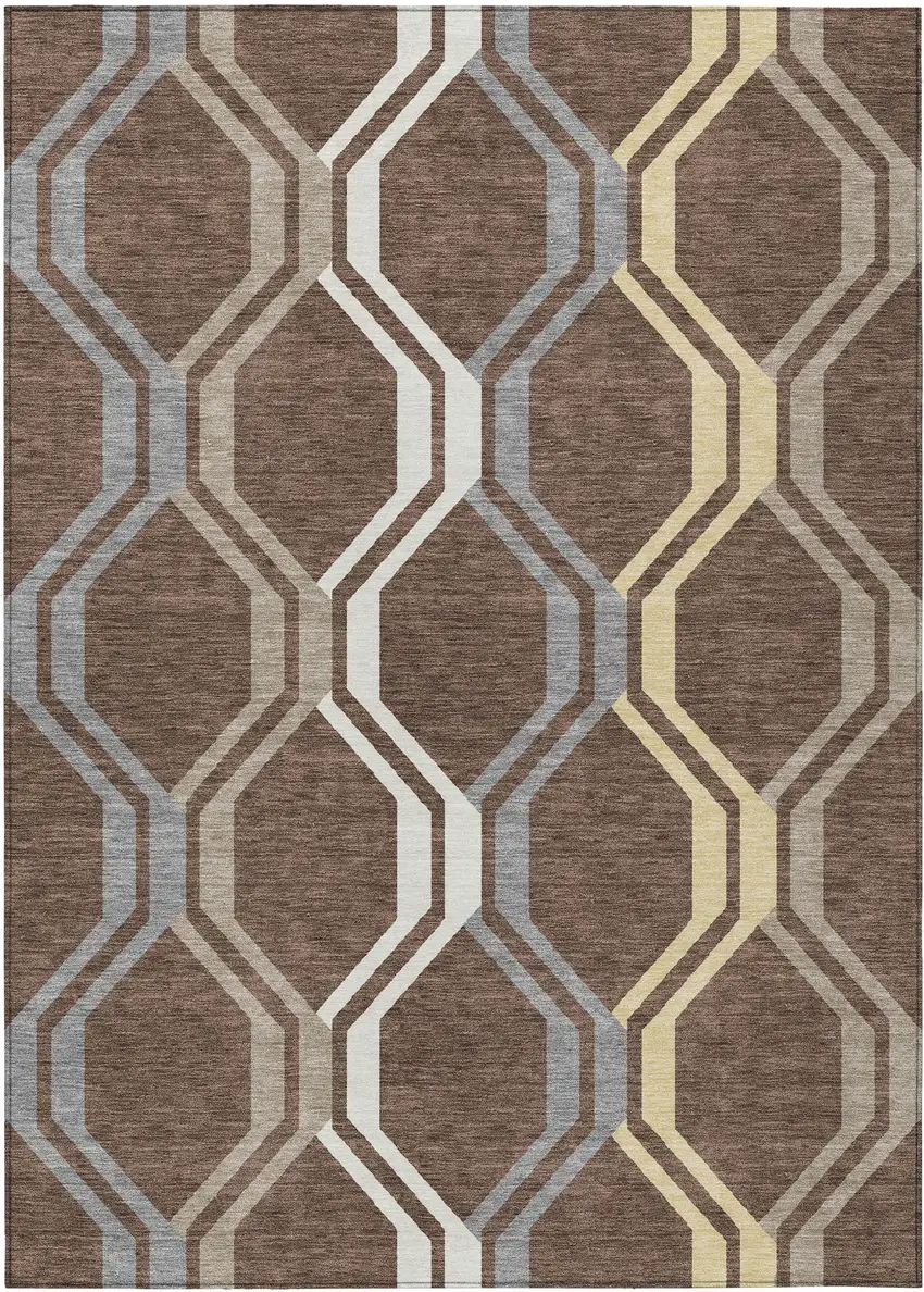 Chocolate Gray And Ivory Geometric Washable Indoor Outdoor Area Rug Photo 2